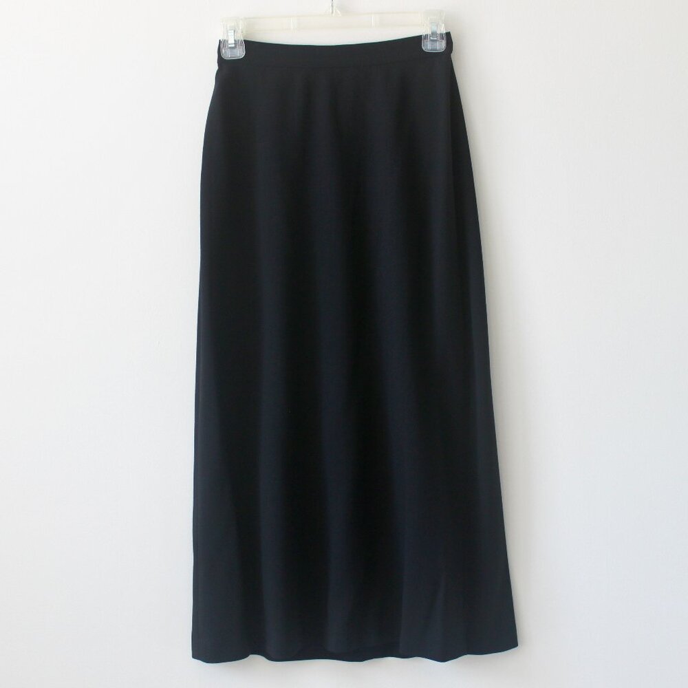 DKNY Vintage 90's 100% Wool Black Professional Flowy Midi Skirt 4